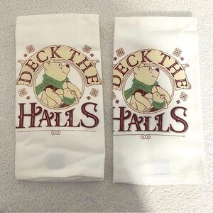 Winnie the Pooh 2 Piece Kitchen Dish Towel Set NWOT 100% Cotton “DECK THE HALLS”